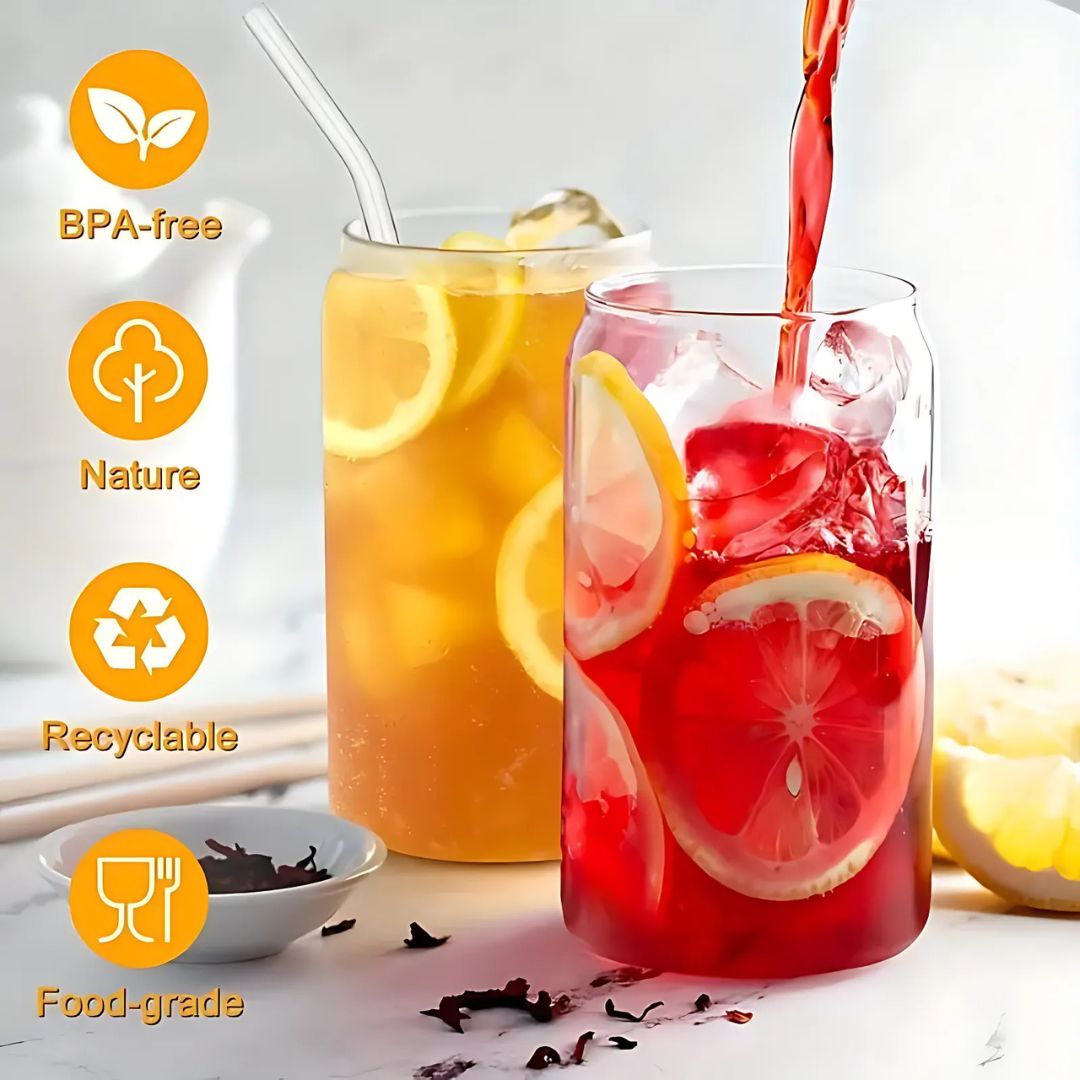 6 Pcs Can Shaped Glass Cups Beer & Ice Coffee Glasses