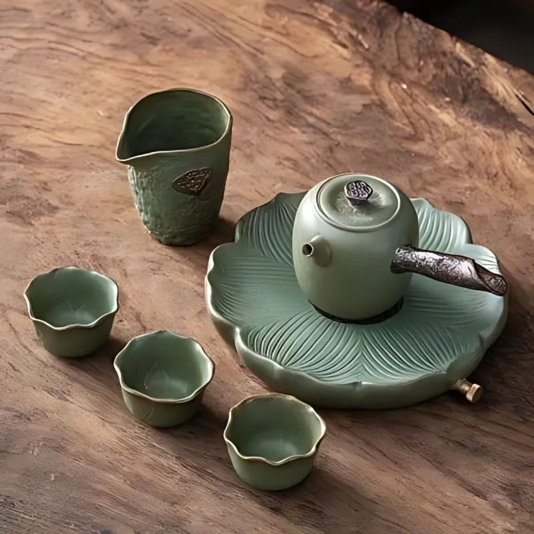 Japanese Petal Side Grip Kung Fu Teapot Set