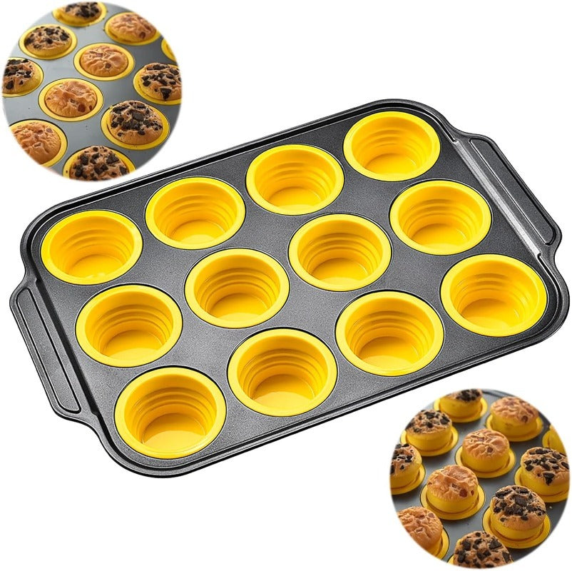 Press-Release Silicone Muffin Pan with Sturdy Metal Frame