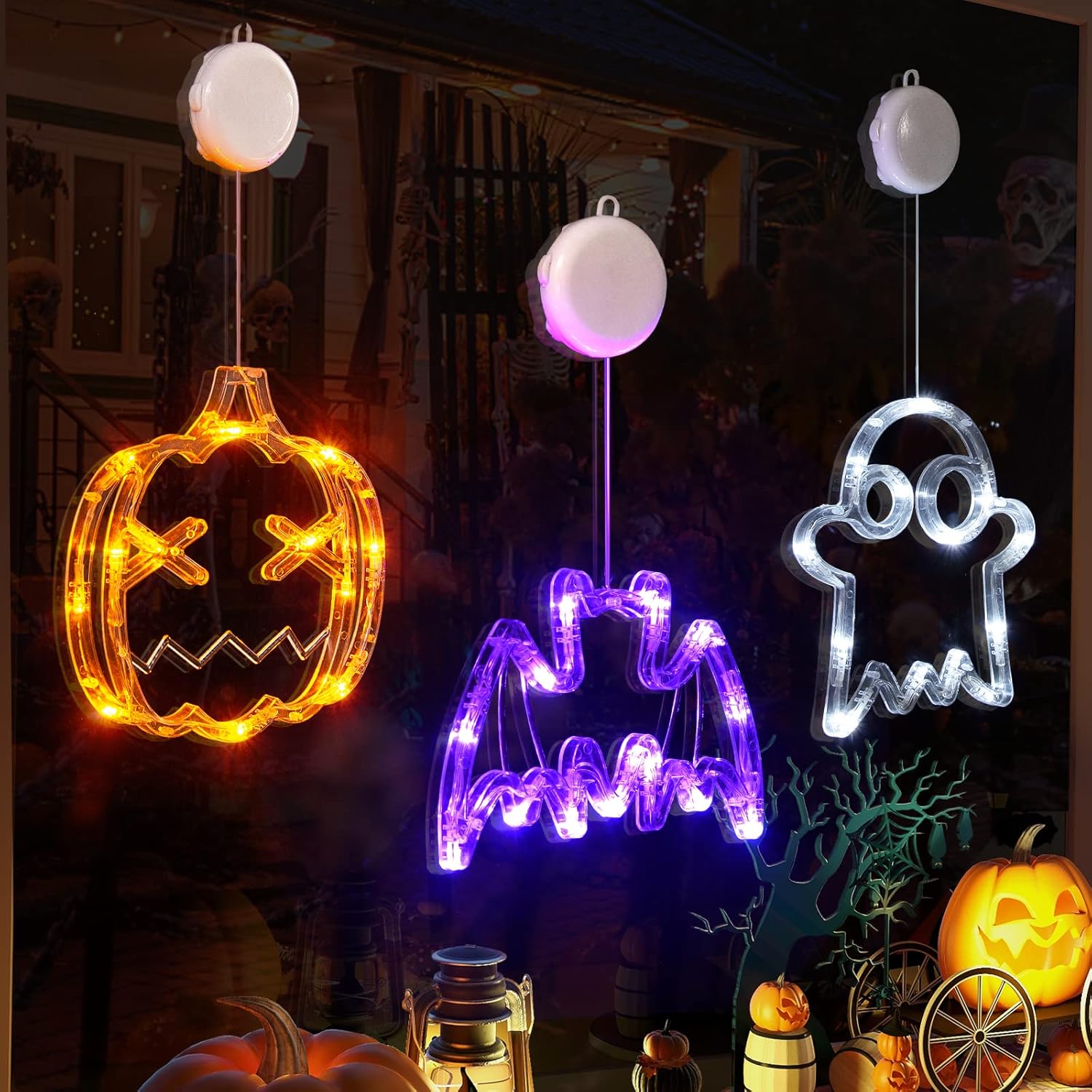 Halloween Window Lights 3 Pack Pumpkin Ghost Bat LED Decorations