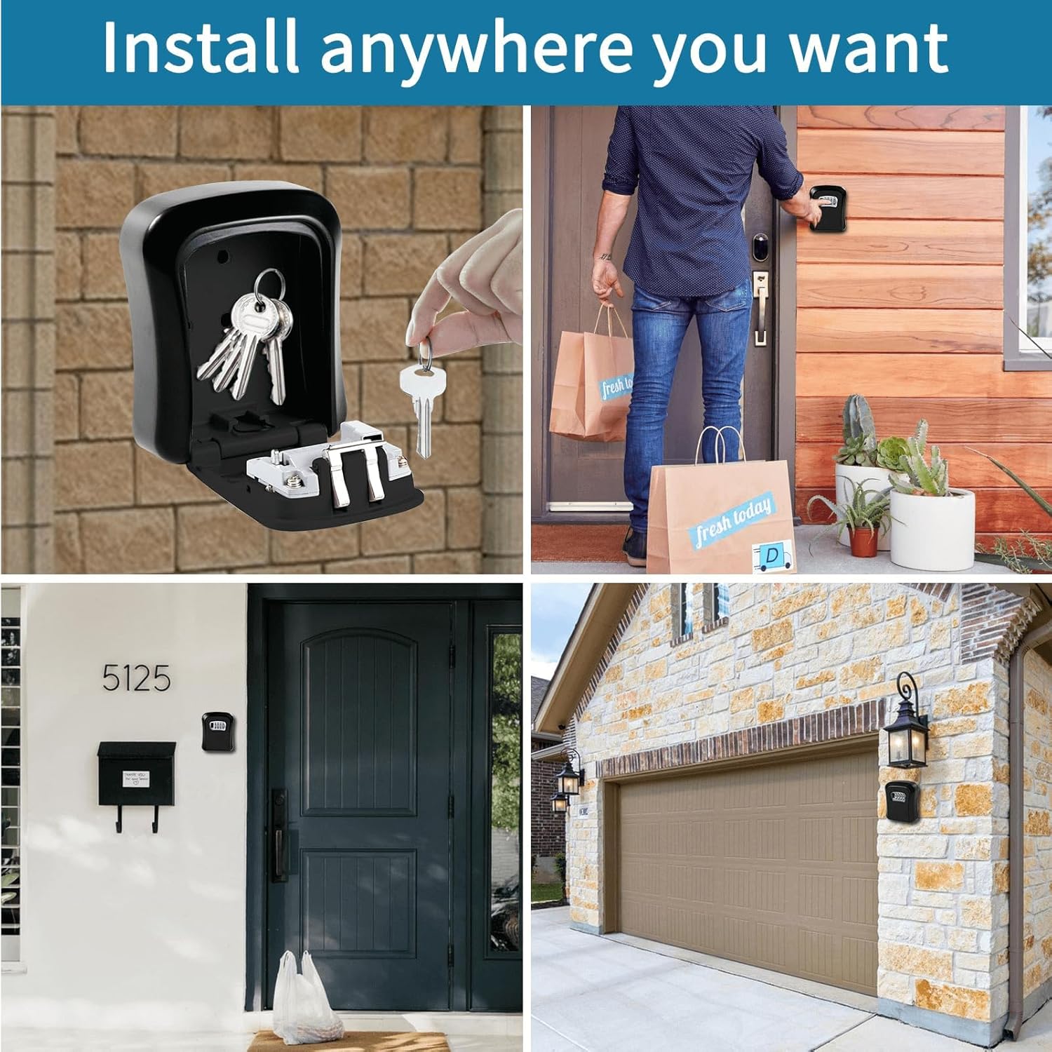 Key Safe Wall Mounted-Key Lock Box with 4 Digit Combination