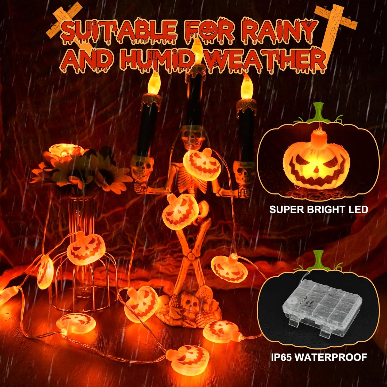 Halloween Pumpkin Lights 3M 20 LED Waterproof Fairy Lights with Timer