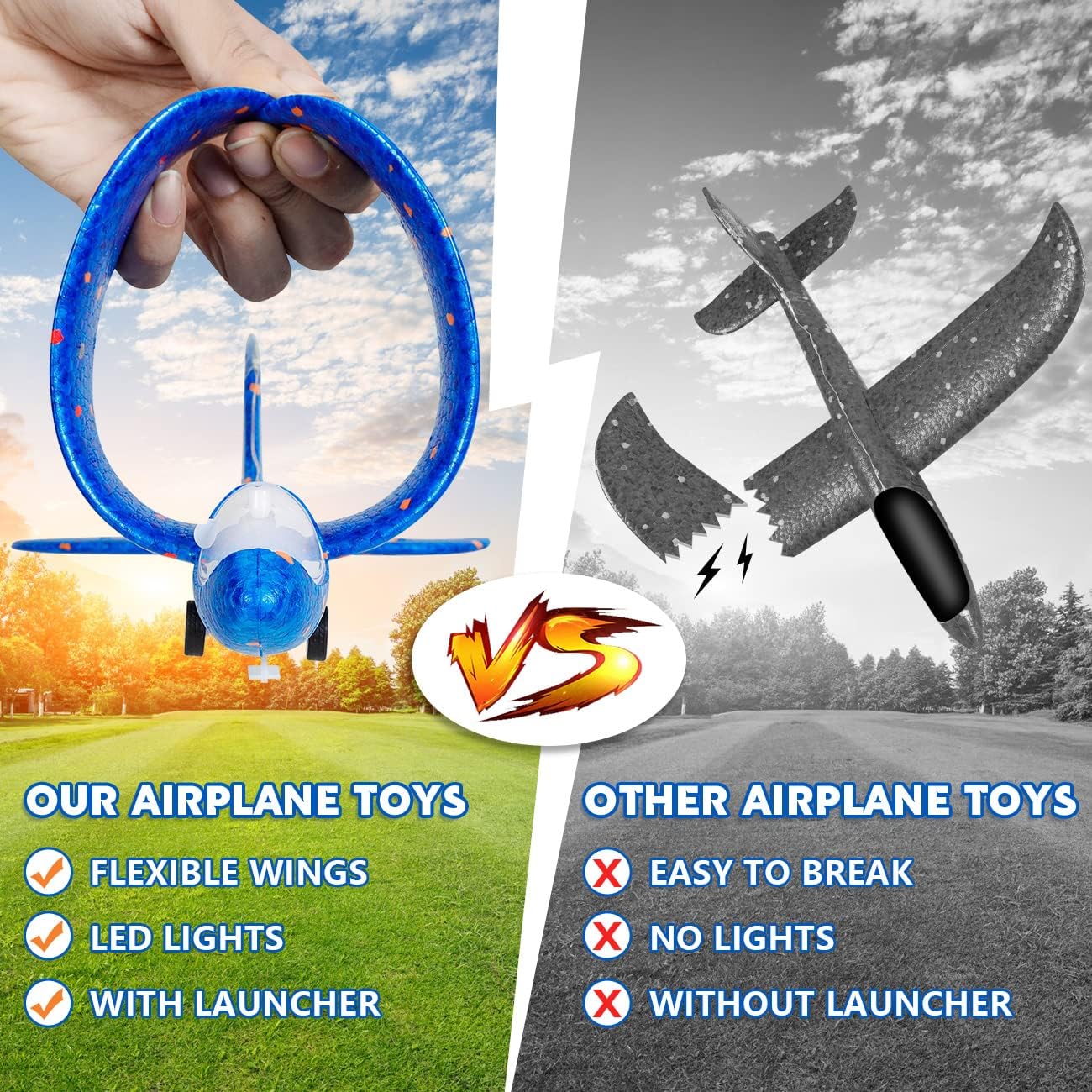 Airplane Launcher Toy with 3 Pack Foam Glider Planes