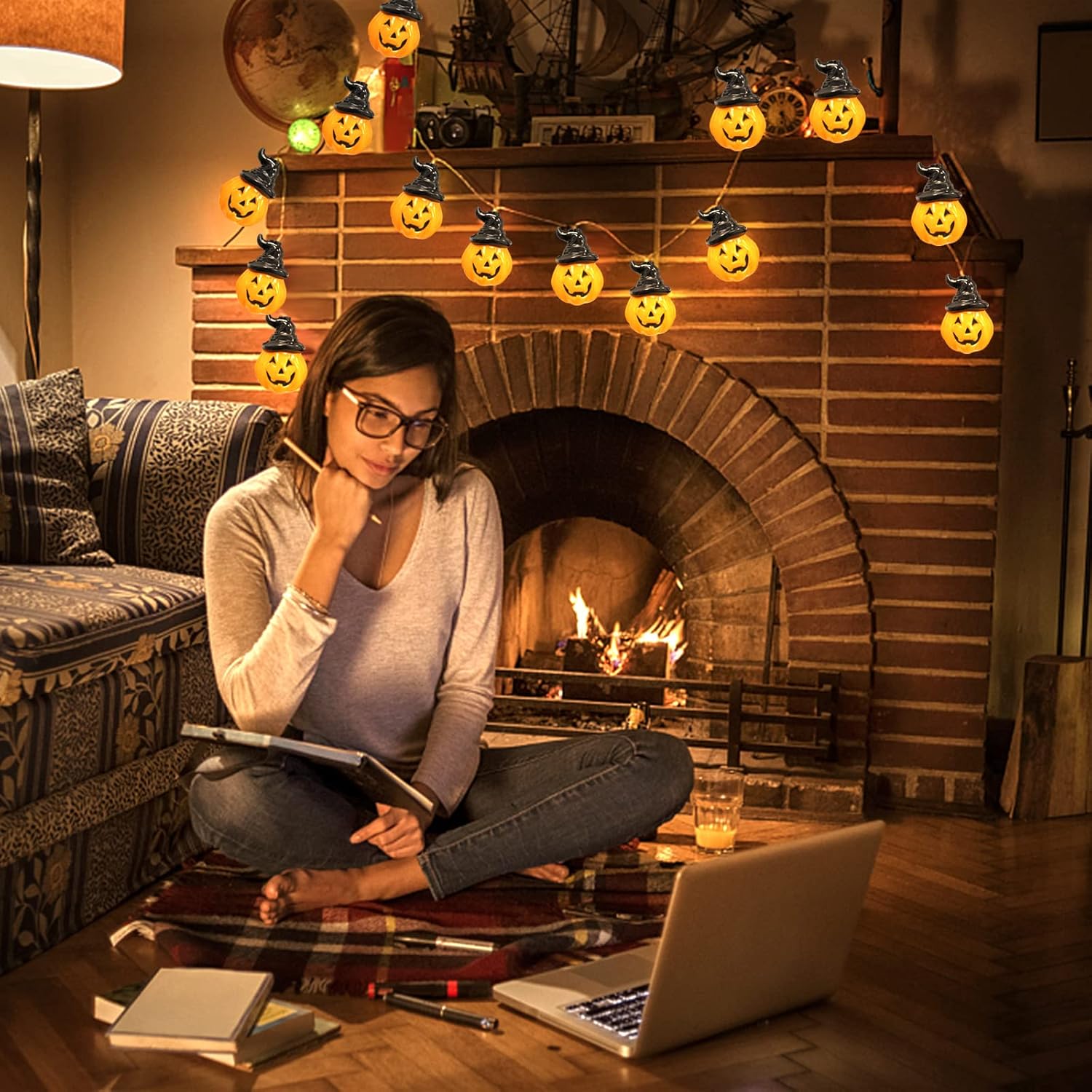 Halloween Pumpkin String Lights 16.5ft 20 LED Battery Powered Decor