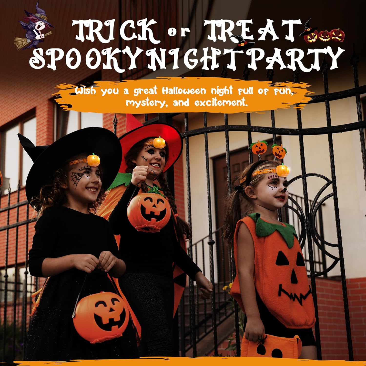 2 Pack Pumpkin Head Torches Halloween Headlamp with 2 Lighting Modes