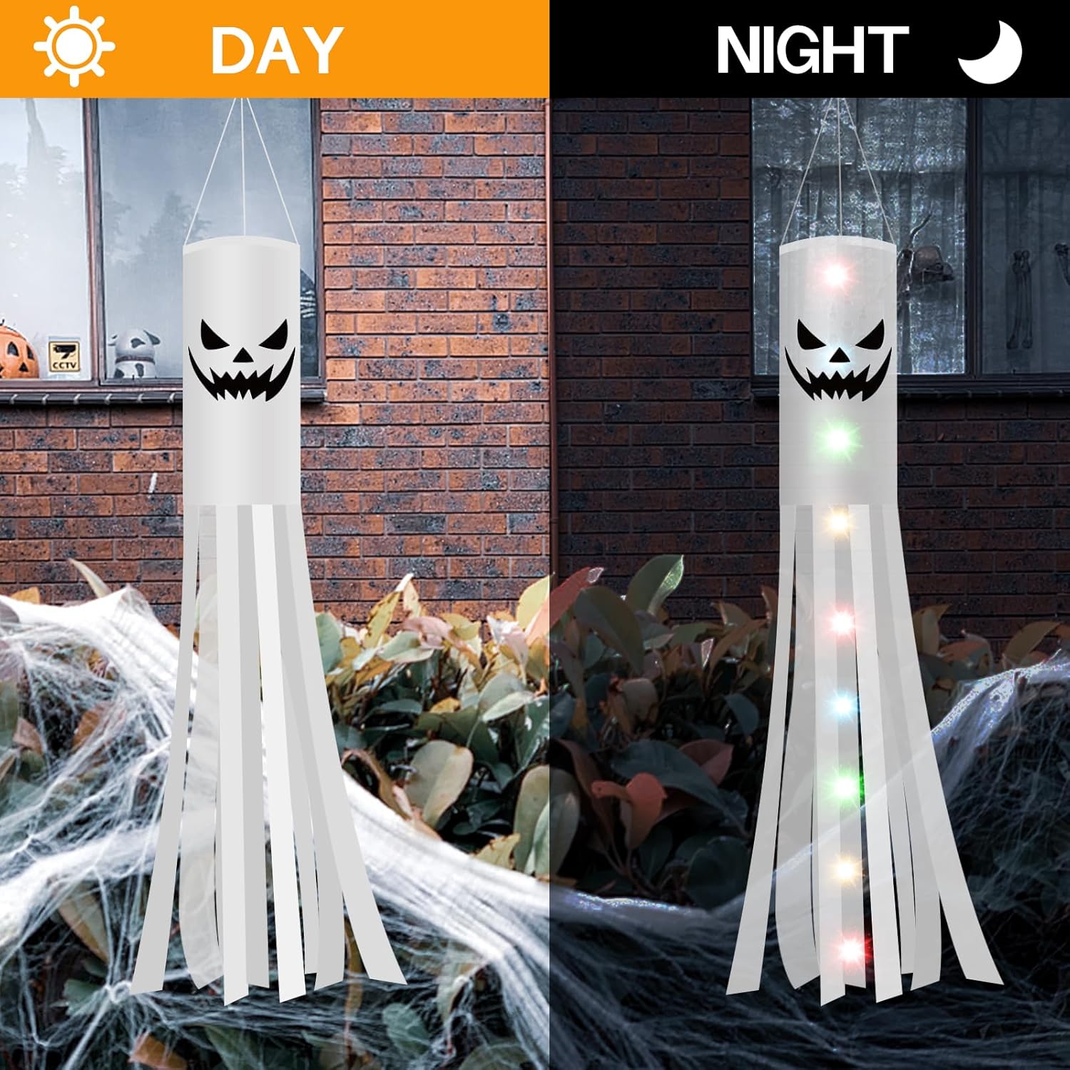 Halloween Ghost Windsocks 180CM with 2M LED Lights Outdoor Decor 2PCS