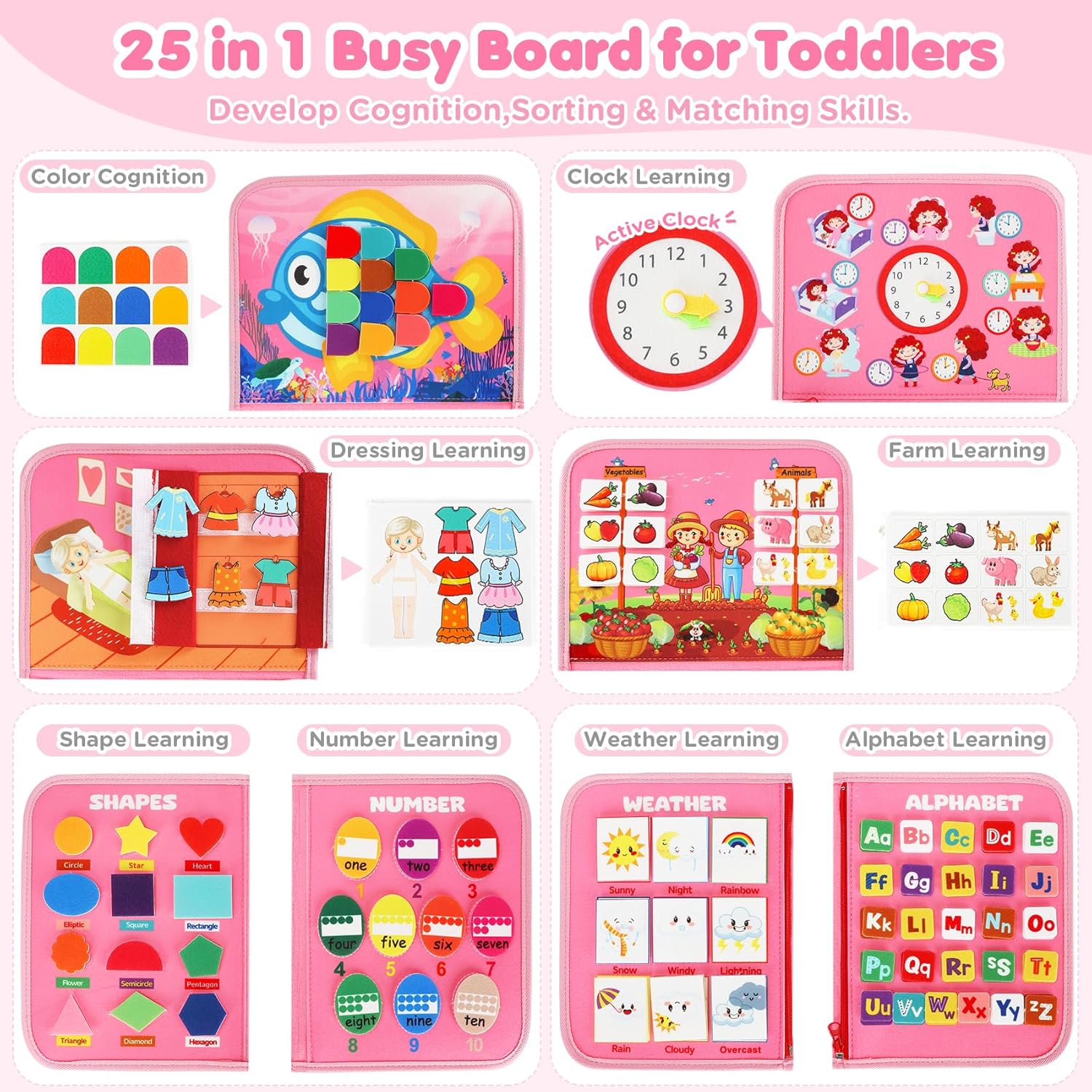 Busy Board - Montessori Toys for 1 2 3 4 Year Old