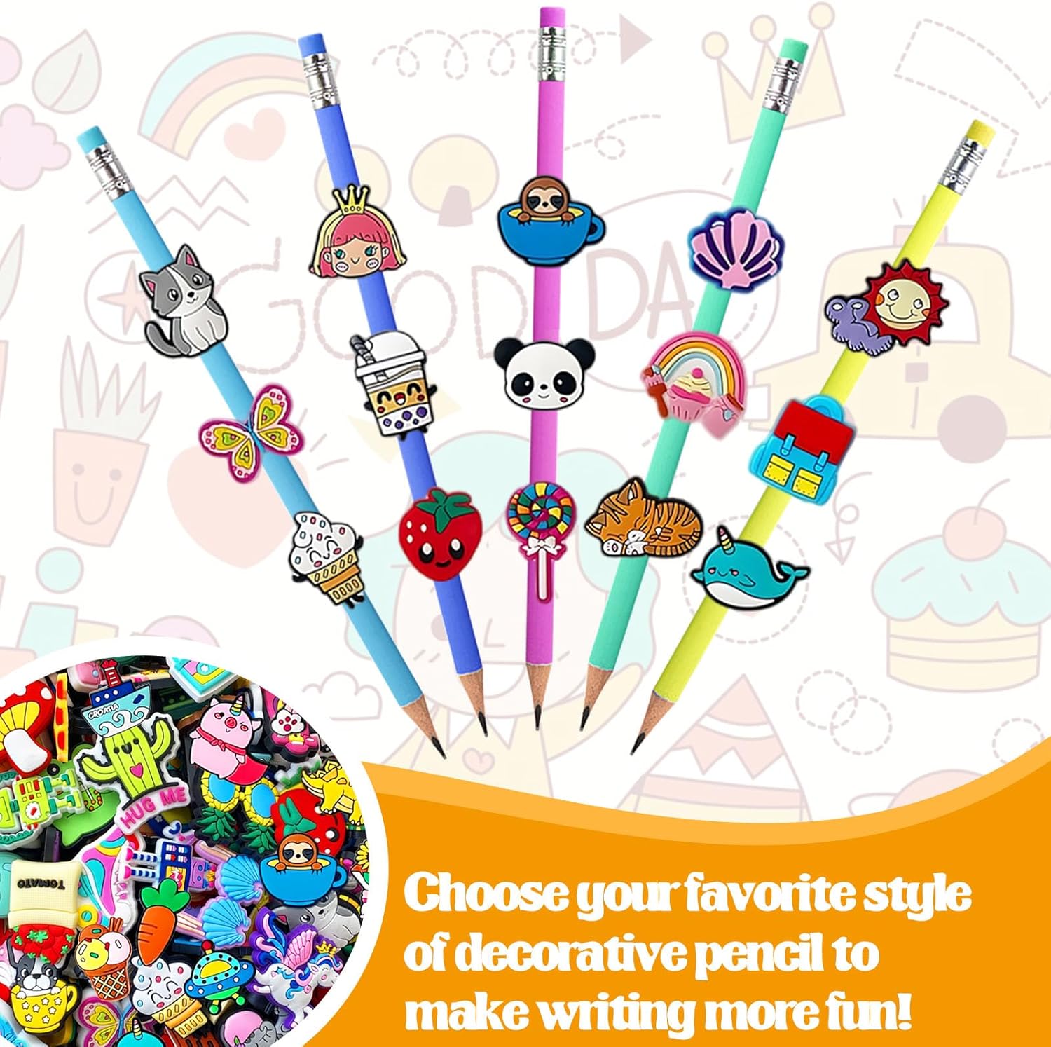 100 Pcs Cute Pencil Topper Decoation