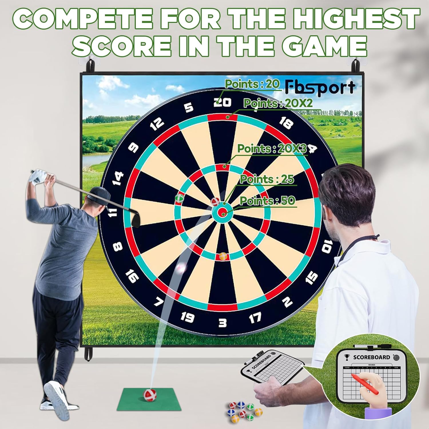 Golf Chipping Game with Sticky Balls and Darts