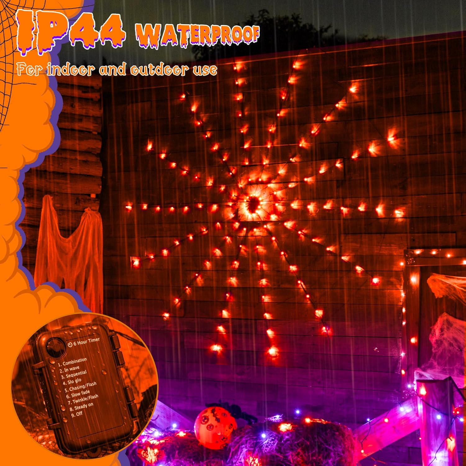 Halloween Spider Web Lights 70 LED Battery Operated Outdoor Indoor