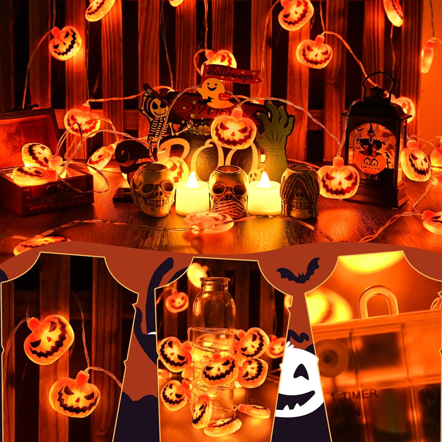 Halloween Pumpkin Lights 3M 20 LED Waterproof Fairy Lights with Timer