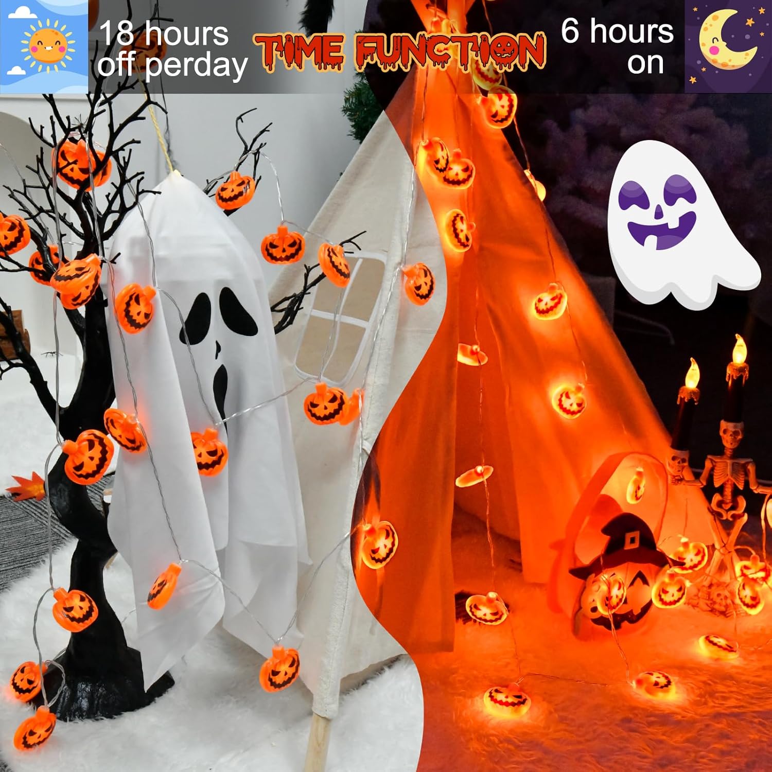 Halloween Pumpkin Lights 3M 20 LED Waterproof Fairy Lights with Timer