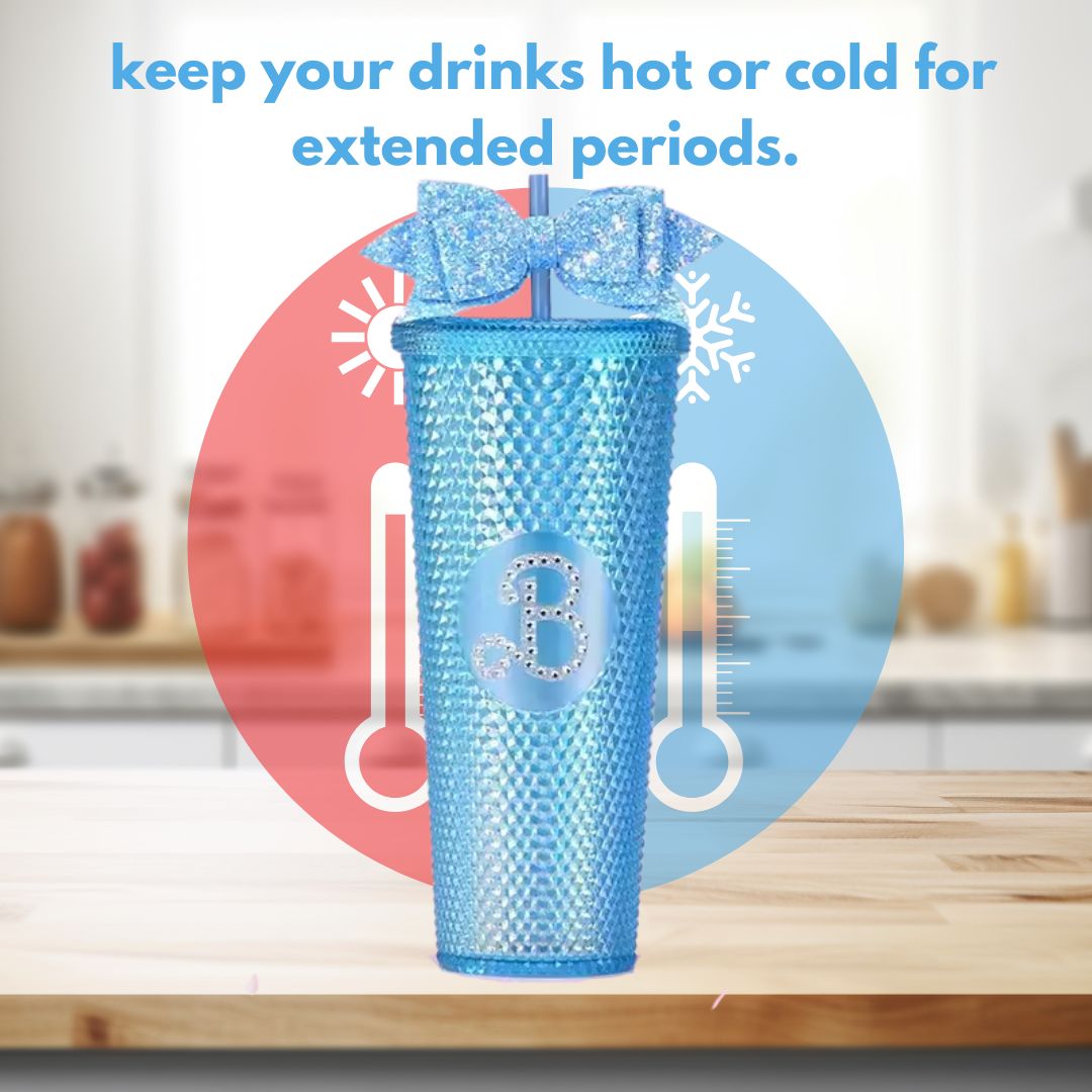 700ml Studded Textured Tumbler With Straw And Decorative Bow