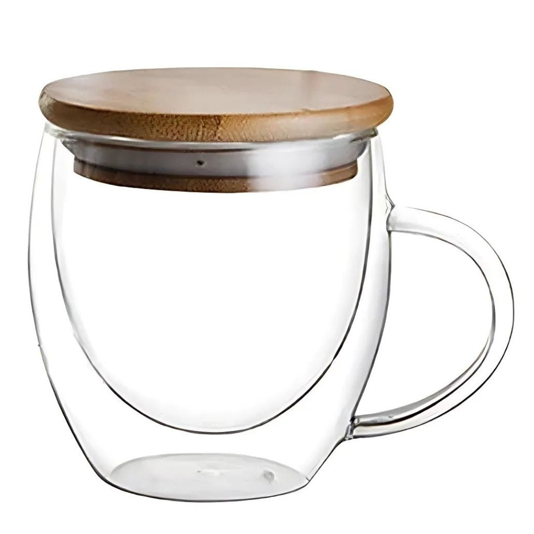 Double Wall Glass Mug with Lid