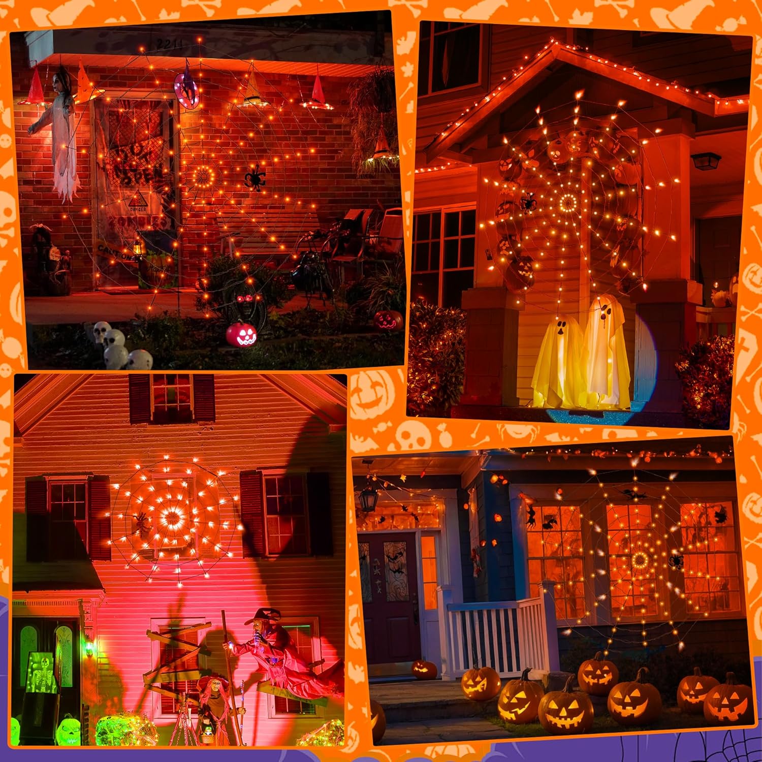 Halloween Spider Web Lights 70 LED Battery Operated Outdoor Indoor