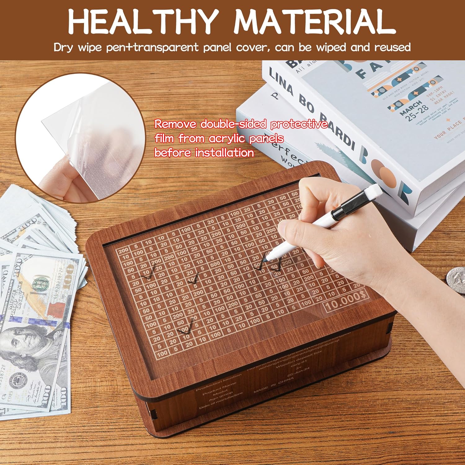 Cash Vault Wooden Savings Box