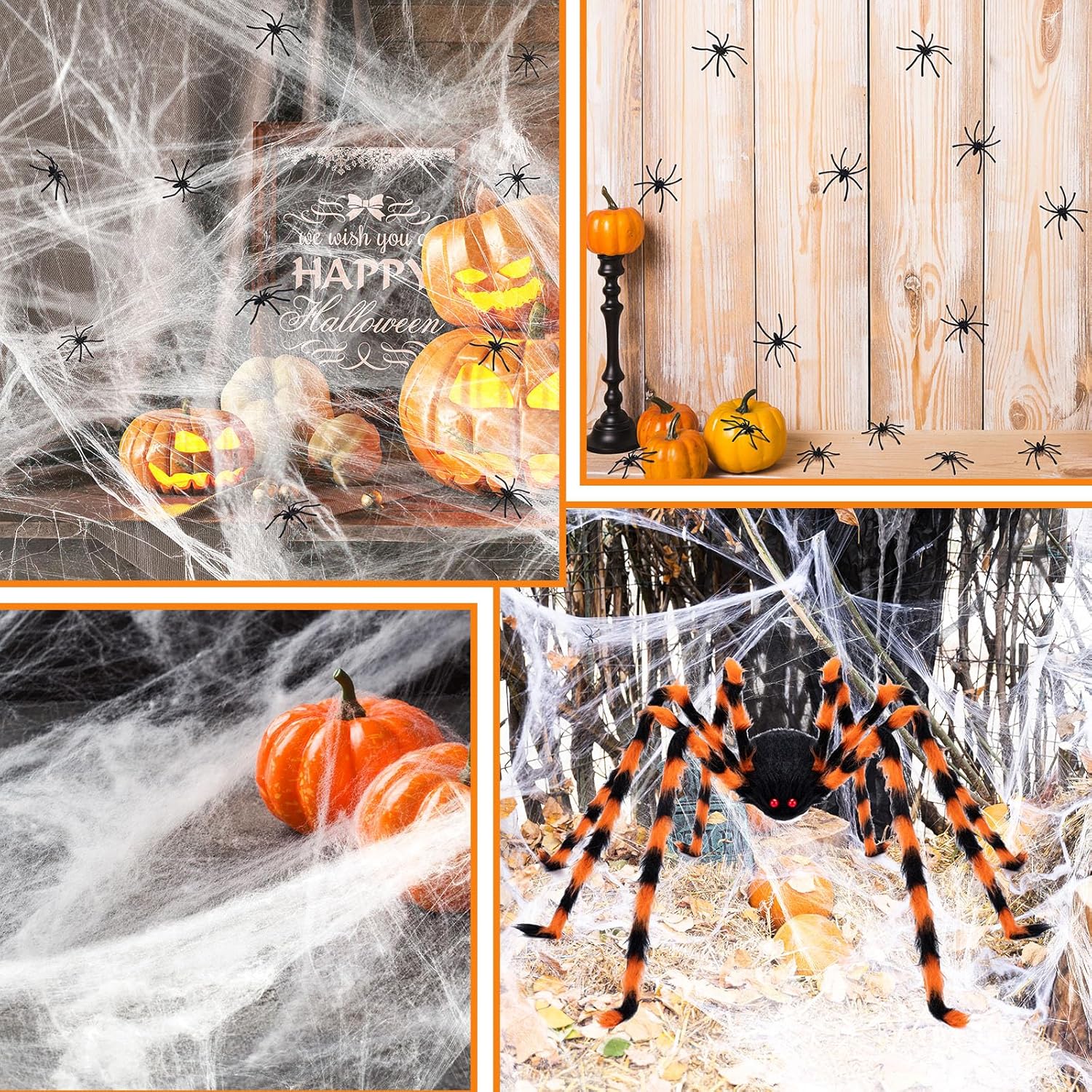 Halloween Outdoor Giant Spider Decoration with Web and Spiders Set
