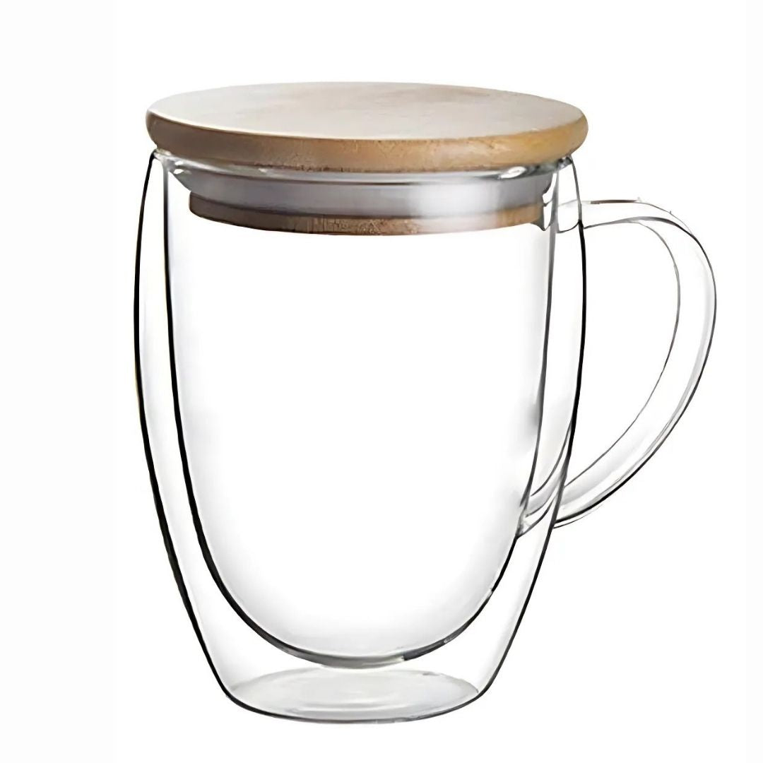 Double Wall Glass Mug with Lid