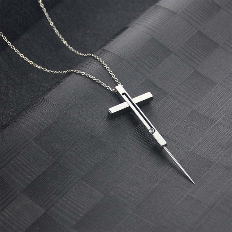 Retractable Toothpick Necklace with Stainless Steel Cross Pendant
