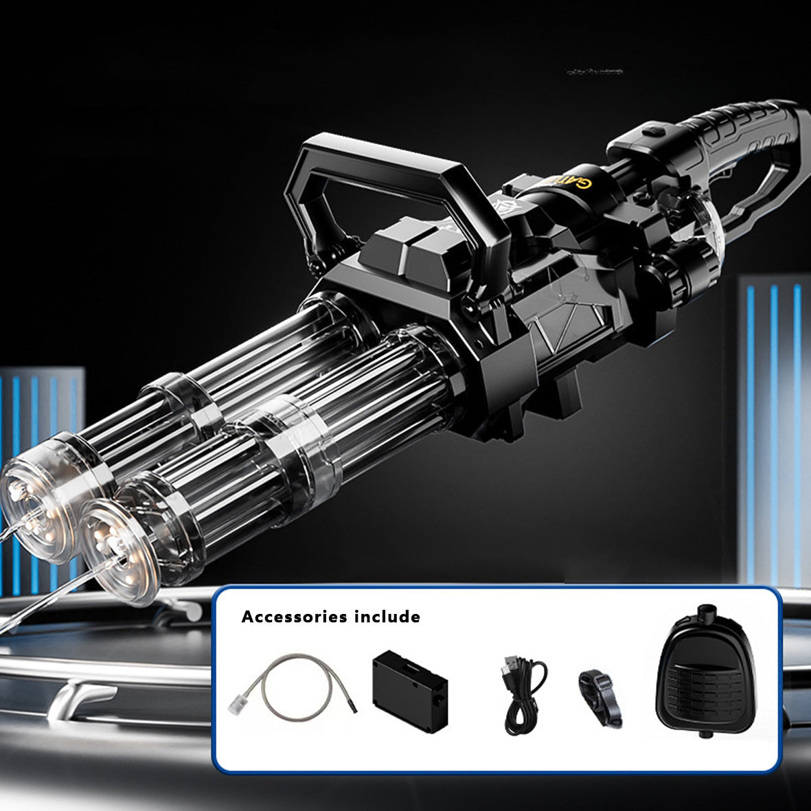 High Speed Shooting Dual Muzzle Gatling Water Gun Backpack (muzzle LED)