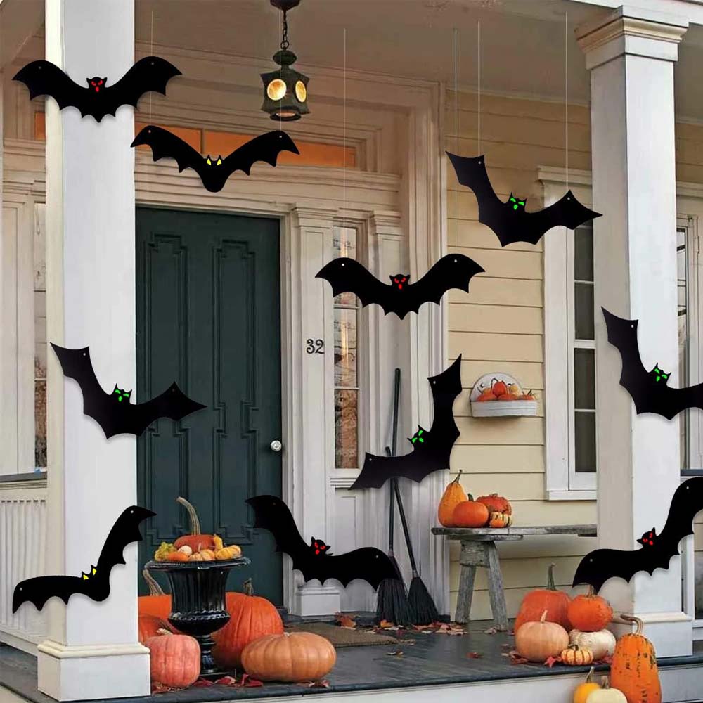 12PCS Halloween Hanging Bats with Glowing Eyes Outdoor Yard Decor
