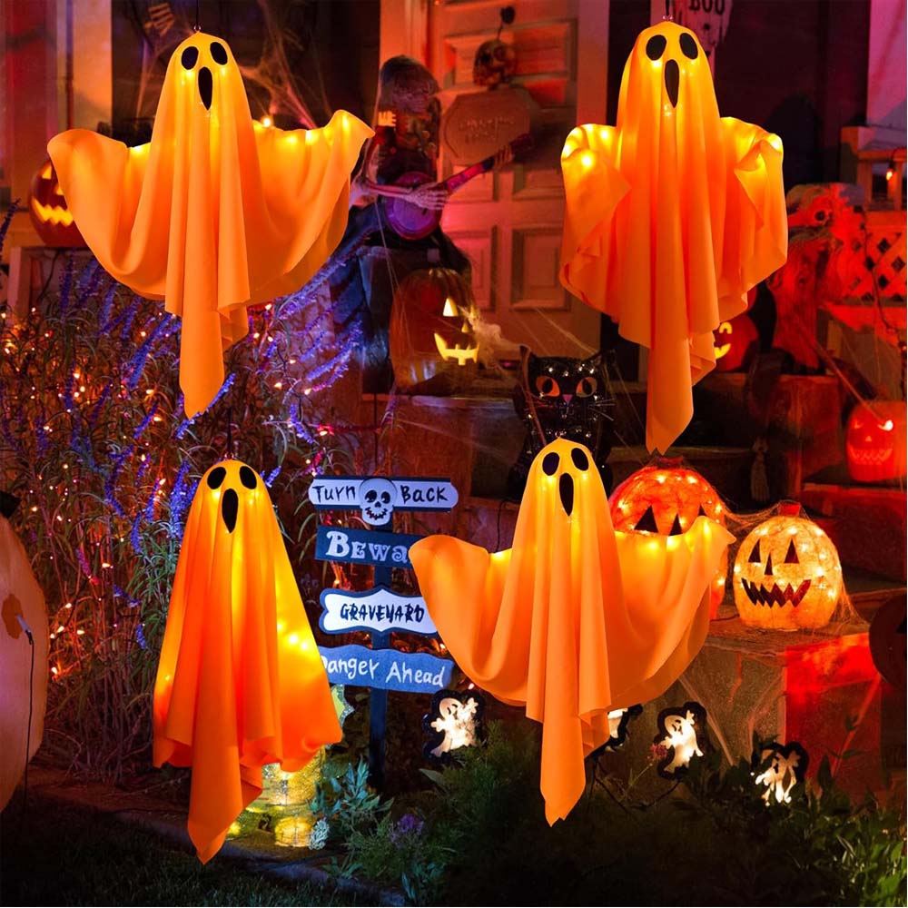 Halloween Ghost Decorations 4 Pack Hanging LED Light Up Outdoor Indoor