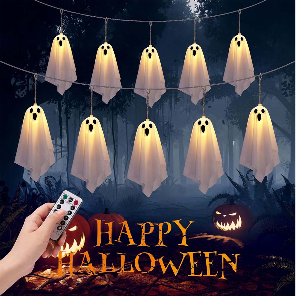 10pcs Halloween Ghost String Lights Outdoor Indoor Battery Operated