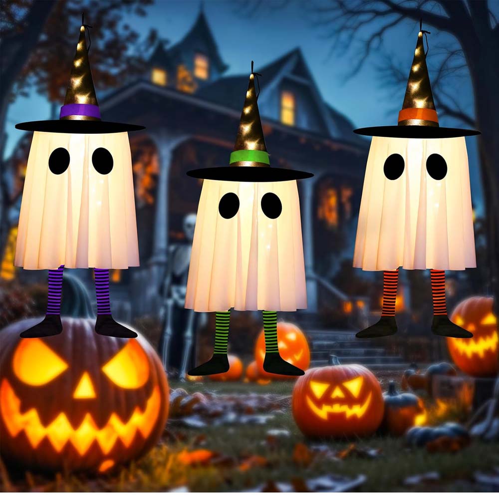 Halloween Witcher Hat Hanging Ghost Lights 3 Pack Outdoor Indoor Decor