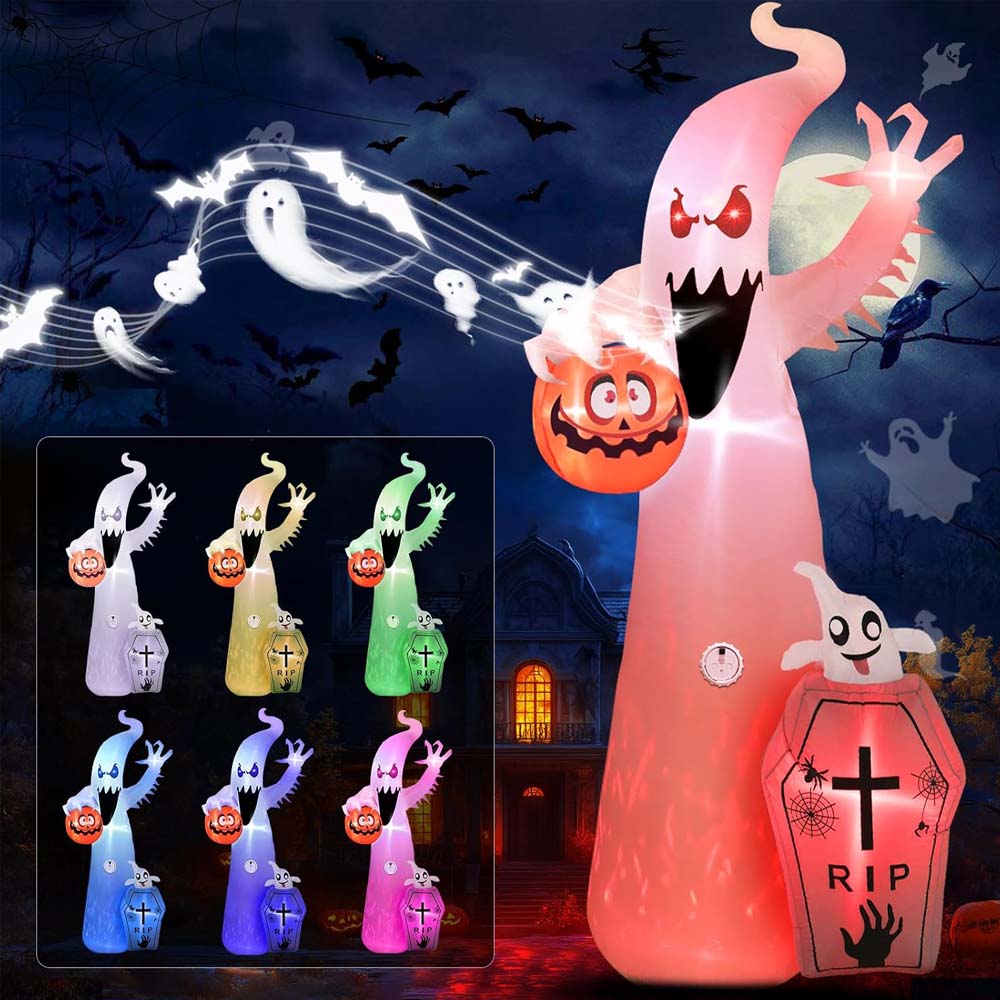 12FT Halloween Inflatable Ghost with RGB Lights & Scary Sound Outdoor