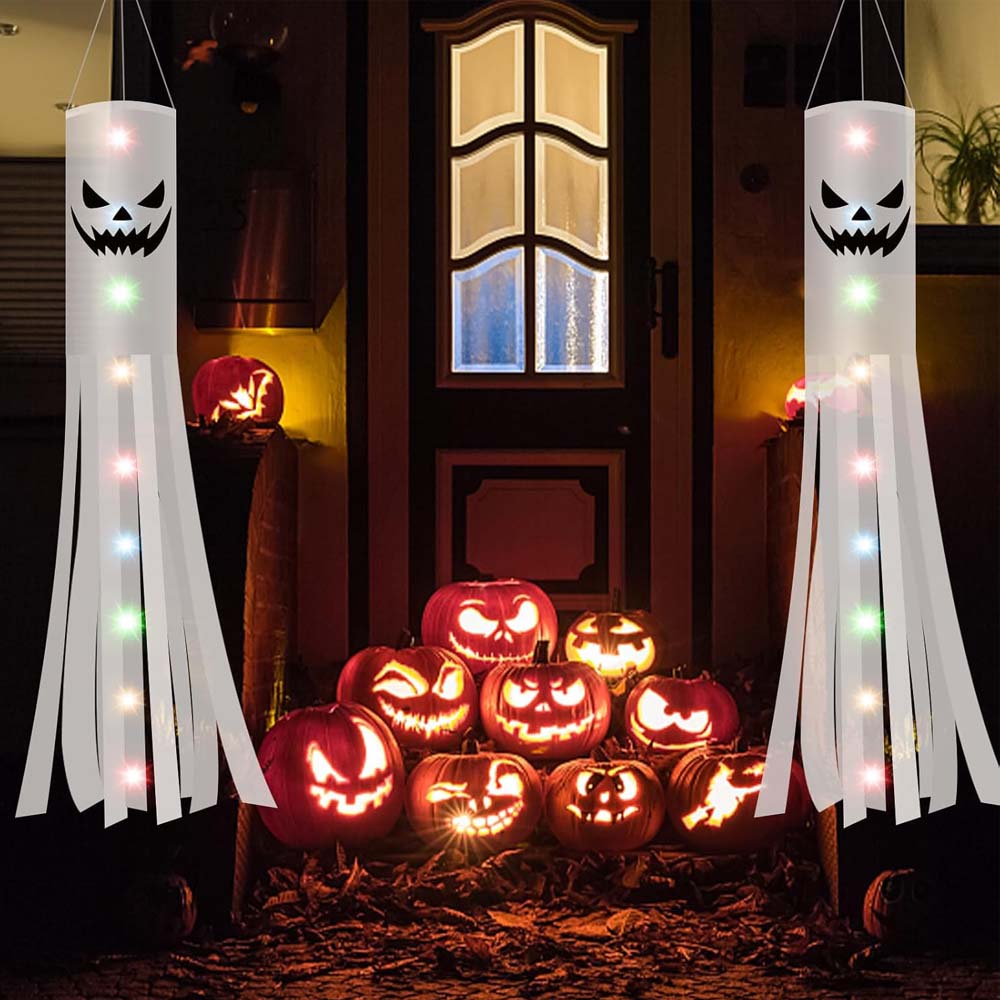 Halloween Ghost Windsocks 180CM with 2M LED Lights Outdoor Decor 2PCS