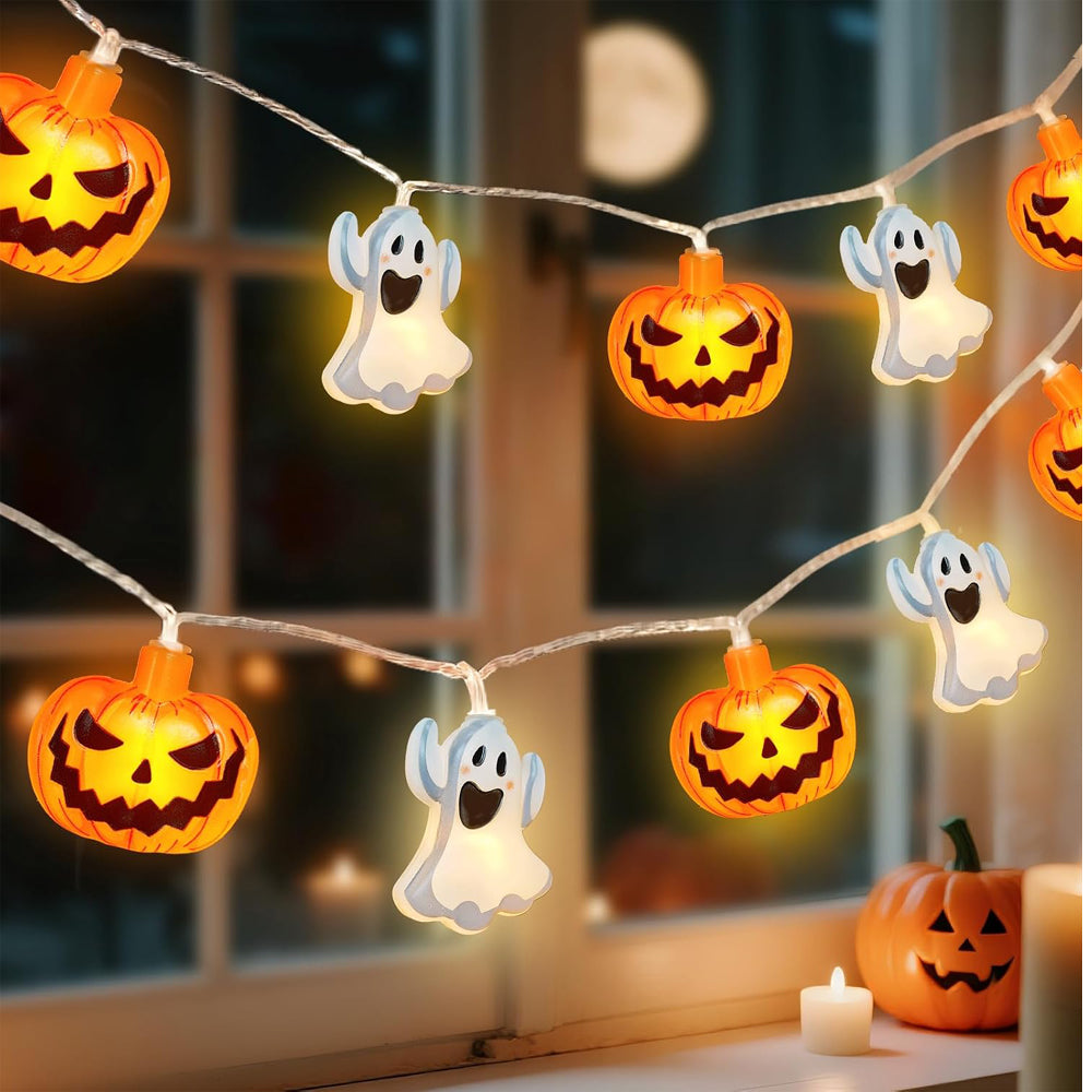 Halloween Pumpkin & Ghost String Lights Outdoor with Remote & Timer