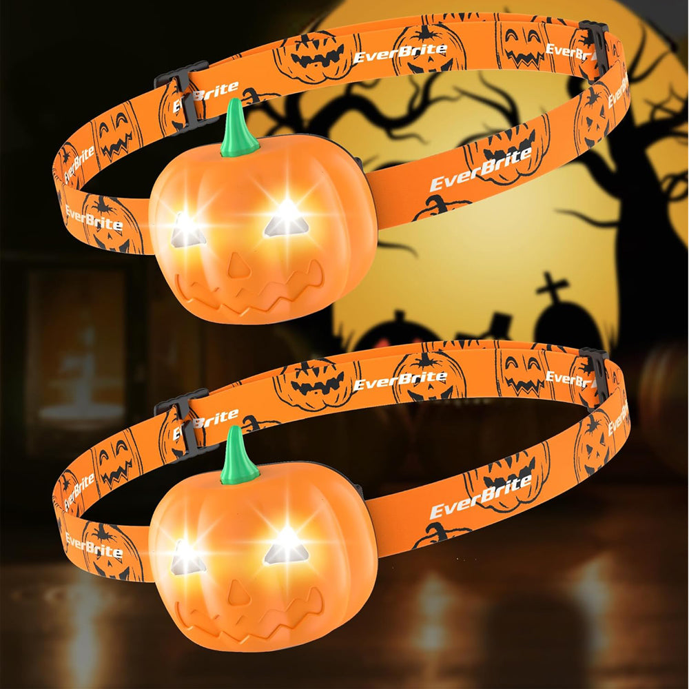 2 Pack Pumpkin Head Torches Halloween Headlamp with 2 Lighting Modes