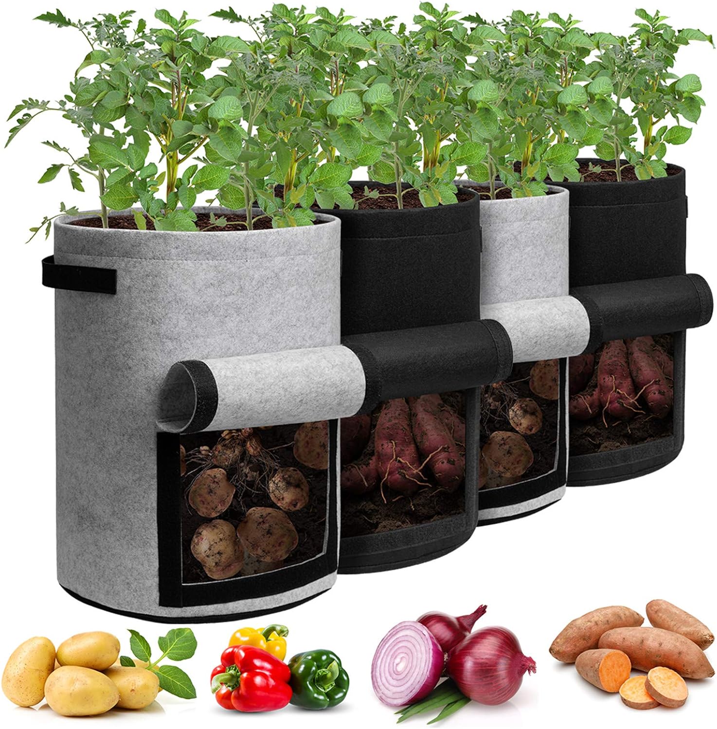 5/7/10/15 Gallon Potato Planting Growing Thickened Nonwoven Plant Fabric Pot Nursery Bags for Home Gardening