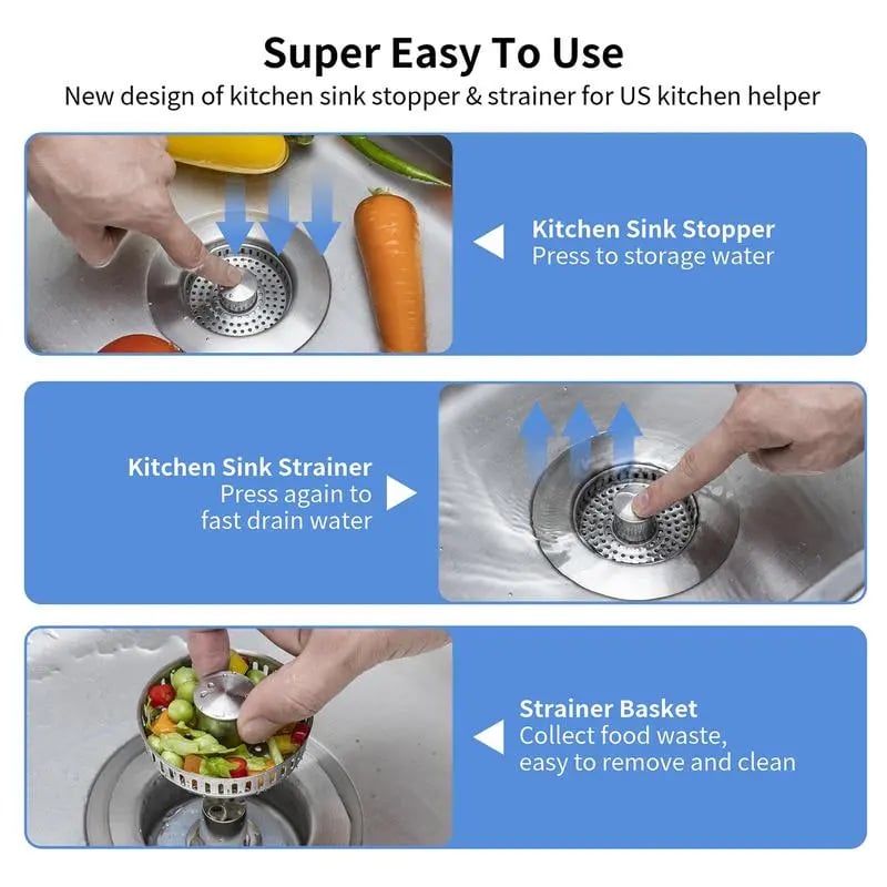 🔥3 in 1 Kitchen Sink Drain Strainer Kitchen Gadgets