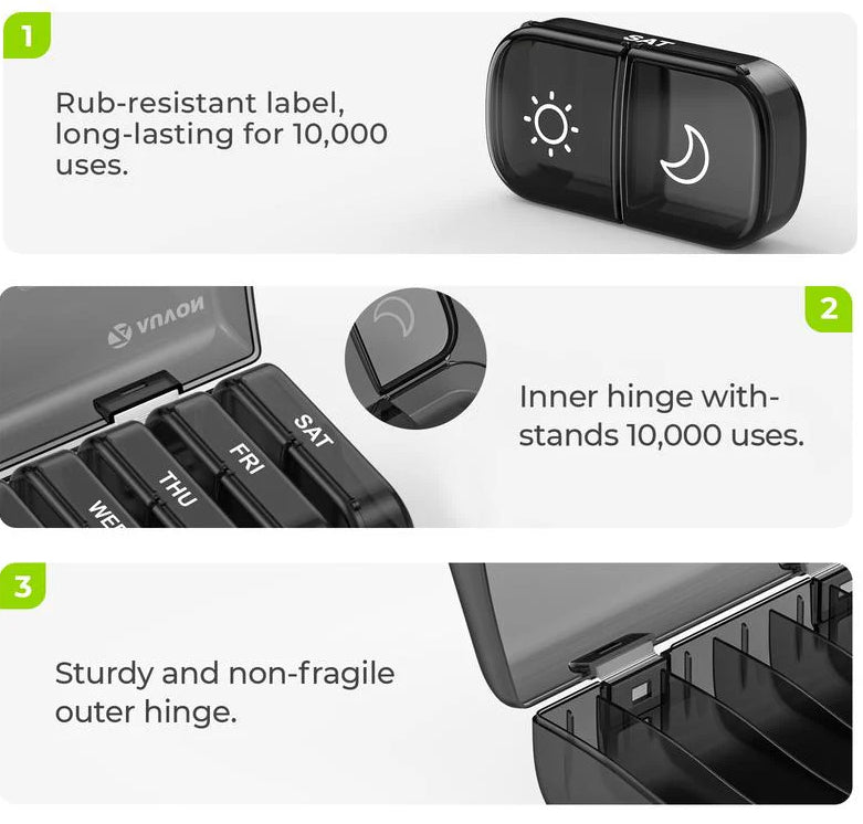 AM PM Weekly Pill Organizer – Travel-Friendly, Large Capacity & BPA-Free