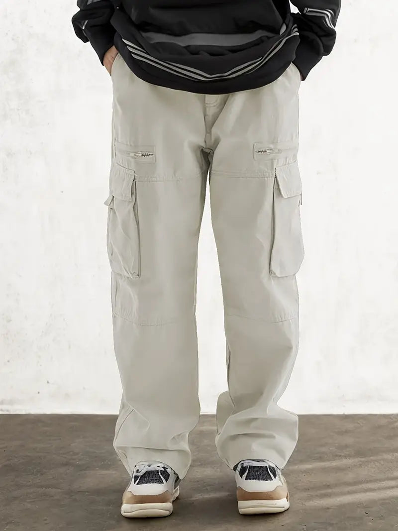Men's fashionable drawstring flip flap pocket casual pants