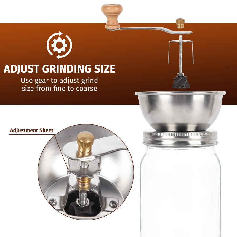 Manual Coffee Grinder Lid for Mason Jars – Adjustable & Portable