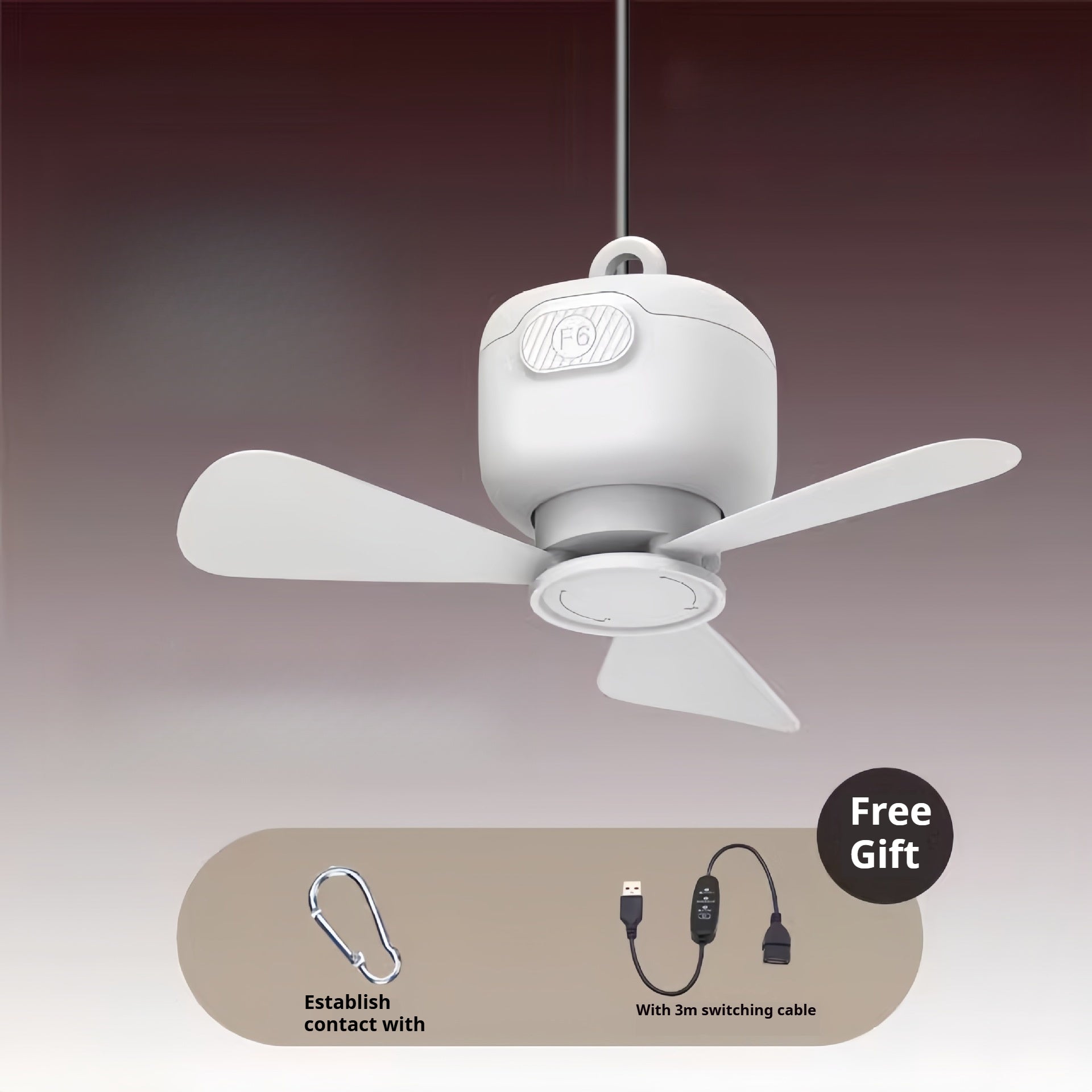 Rechargeable Portable Hanging Fan with LED Light