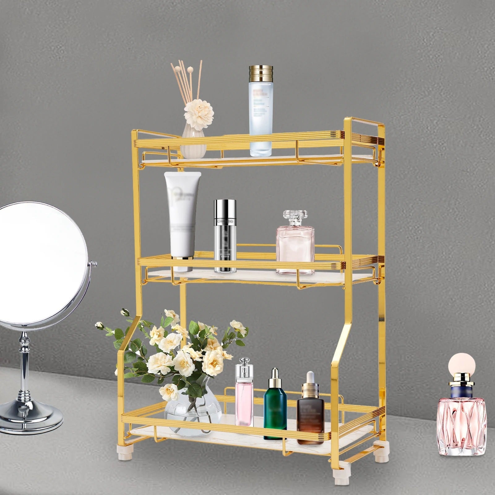 Gold Bathroom Vanity Counter Organizer