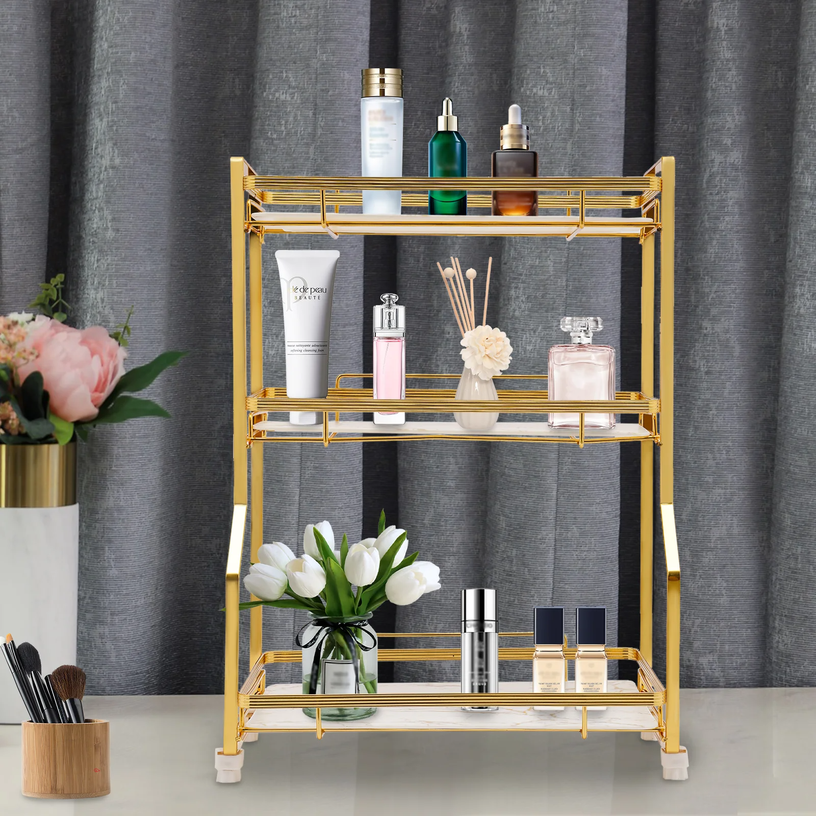 Gold Bathroom Vanity Counter Organizer