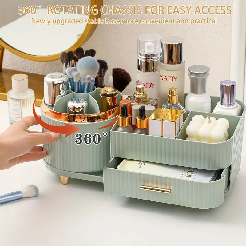 360° Rotating Makeup Organizer With Drawers