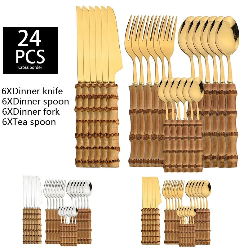 24-Piece Bamboo Tableware Set