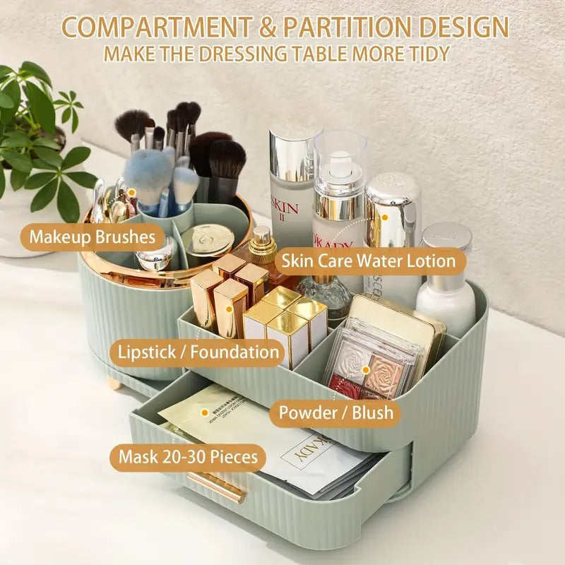 360° Rotating Makeup Organizer With Drawers