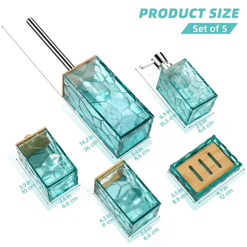 5pcs Bamboo Acrylic Transparent Bathroom Accessories Set
