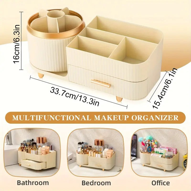 360° Rotating Makeup Organizer With Drawers
