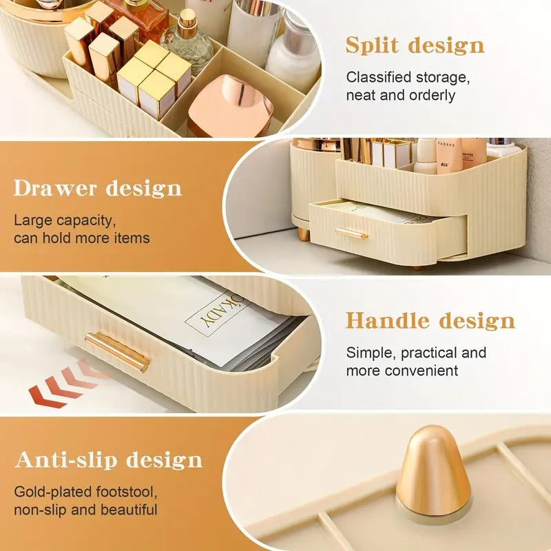360° Rotating Makeup Organizer With Drawers