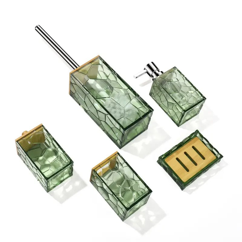 5pcs Bamboo Acrylic Transparent Bathroom Accessories Set