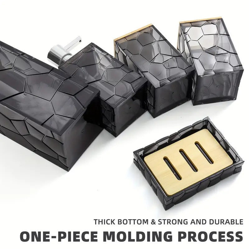 5pcs Bamboo Acrylic Transparent Bathroom Accessories Set