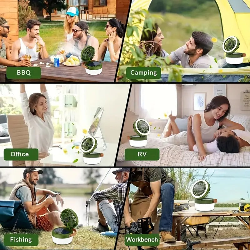 Solar Camping Fan with LED Light