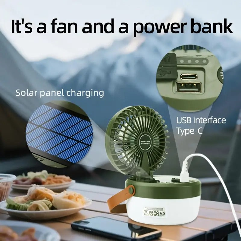 Solar Camping Fan with LED Light